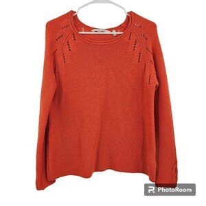 Soft Surroundings Sweater Orange Lucinda Crew Neck Knit Long Sleeve Size PS